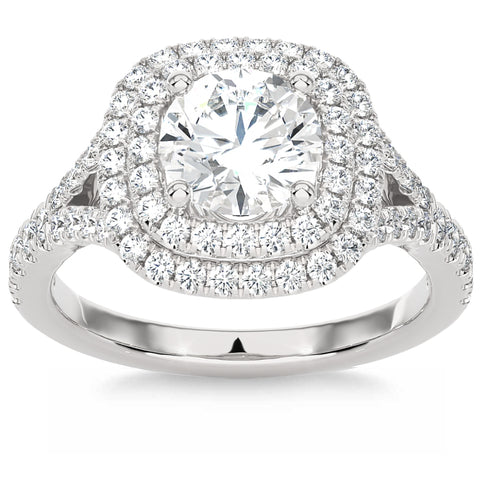 Certified 2 1/5Ct Cushion Halo Diamond Engagement Ring 14k Lab Grown H/VS2