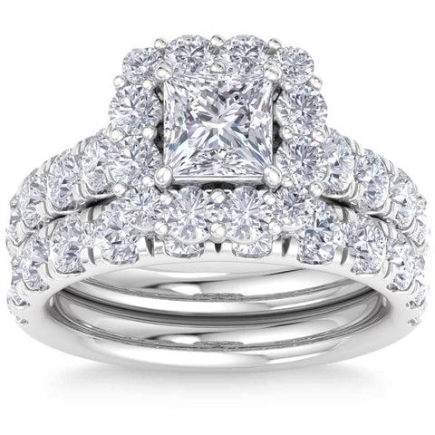 5Ct Princess Cut Diamond Engagement Matching Wedding Ring Set 10k Gold Lab Grown
