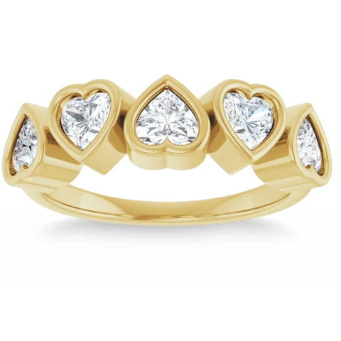 2Ct Heart Shape Diamond Five Stone Wedding Ring 14k Gold Anniversary Lab Grown
