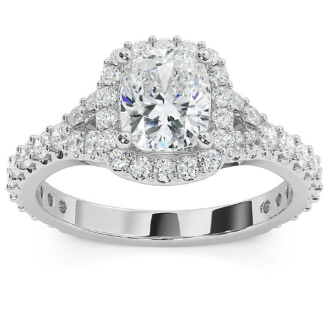 2Ct Cushion Halo Lab Grown Diamond Engagement Ring in 14k Gold