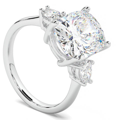 Certified 6Ct Cushion 3-Stone Diamond Engagement Ring 14k Gold Lab Grown FG/VS