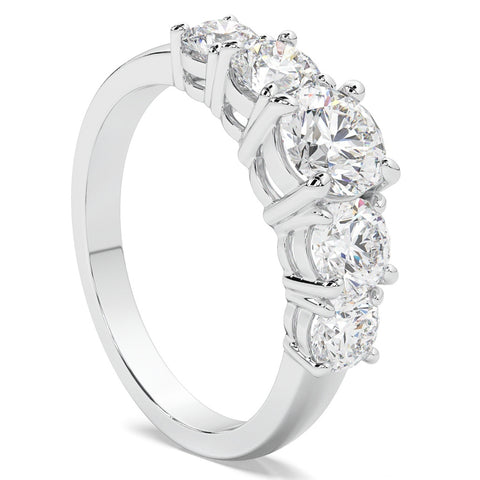 2Ct Round Cut Diamond Five Stone Wedding Ring Anniversary Gold Band Lab Grown