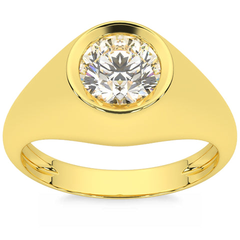Mens Solitaire Round Diamond Ring 1Ct Anniversary Pinky Ring 14k Gold Lab Grown