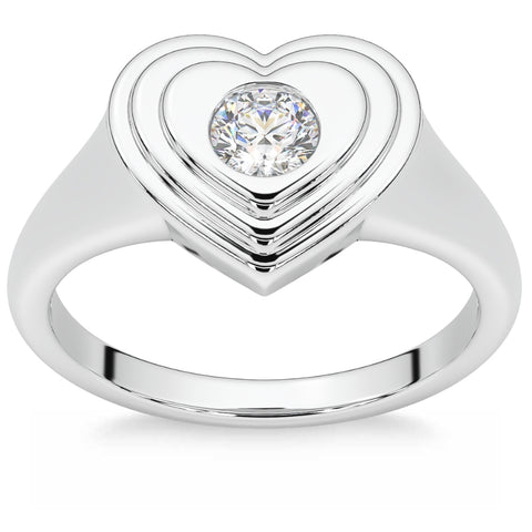 G/VS .25Ct Diamond Solitaire Sweetheart Signet Heart Ring 14k Gold Lab Grown
