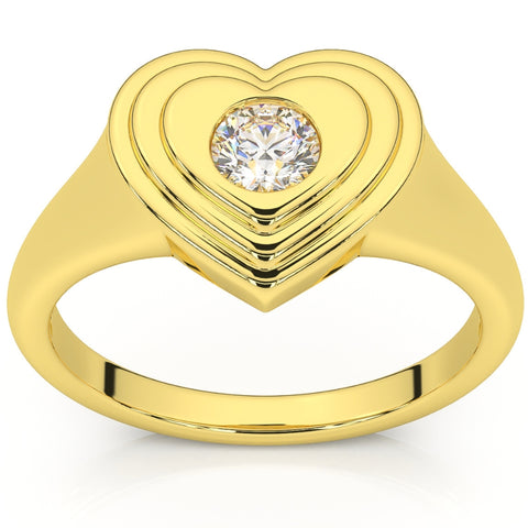 G/VS .25Ct Diamond Solitaire Sweetheart Signet Heart Ring 14k Gold Lab Grown