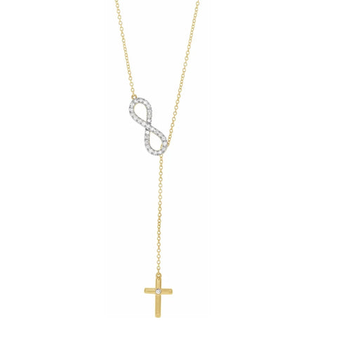 VS 14K Yellow 1/5 CTW Lab Grown Diamond Infinity-Inspired Cross 18" Necklace
