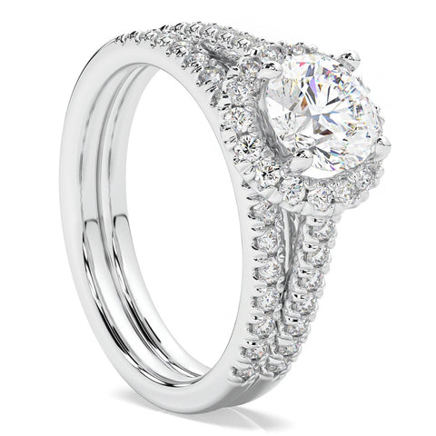 F/VS 1.50Ct Halo Diamond Engagement Wedding Ring Set 14k Gold Lab Grown