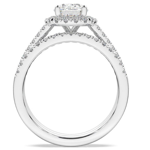 F/VS 1.50Ct Halo Diamond Engagement Wedding Ring Set 14k Gold Lab Grown