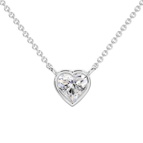 3/8 - 3 Ct Heart Shape Diamond Bezel Pendant 14k Gold Necklace Lab Grown