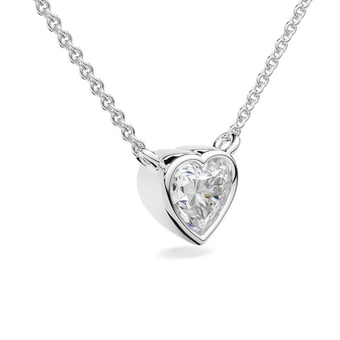3/8 - 3 Ct Heart Shape Diamond Bezel Pendant 14k Gold Necklace Lab Grown