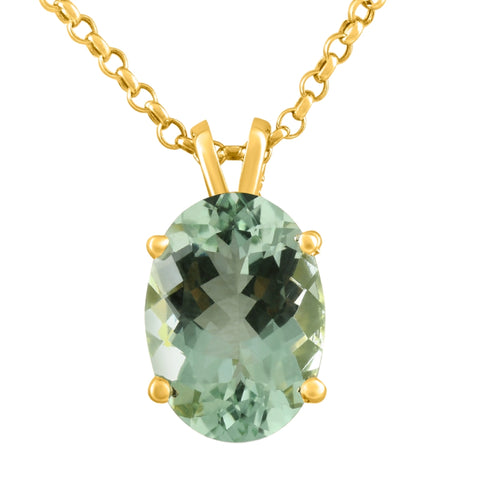 VVS 5 1/4Ct Oval Green Amethyst Pendant Solitaire Necklace 14k Gold 14x10mm