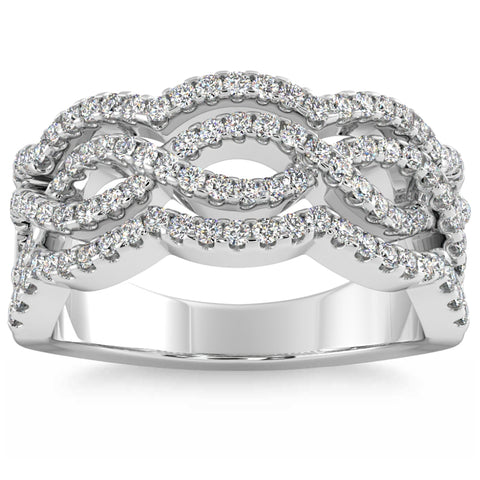 3/4Ct Diamond Multi Row Curved Ring Anniversary Fashion Band 14k Gold Lab Grown