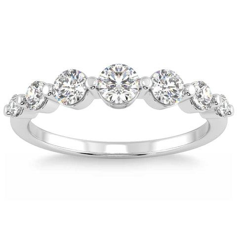 1 1/2Ct Diamond Single Prong Graduated Wedding Ring 14k Gold Band Lab Grown