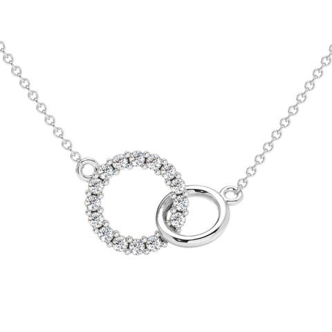 1/3Ct Mini Duet Circle Diamond Necklace 14k Gold Pendant Lab Grown 18"