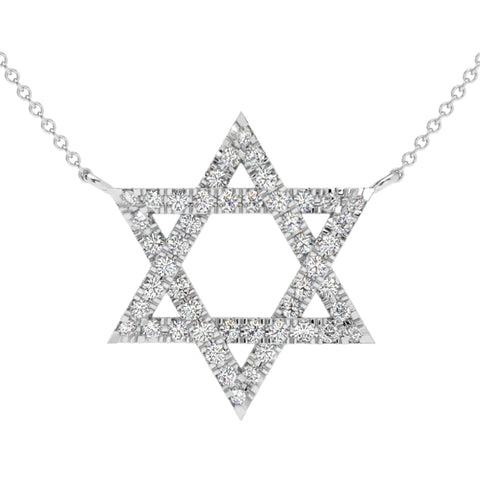 F/VS 1Ct TW Diamond Jewish Star Pendant 14k Gold Lab Grown Necklace 1" Tall
