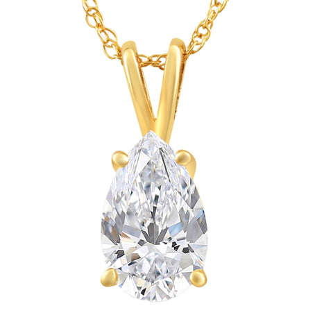 Certified 1 - 4Ct Pear Solitaire Pendant 14k Gold Women's 18" Necklace Lab Grown