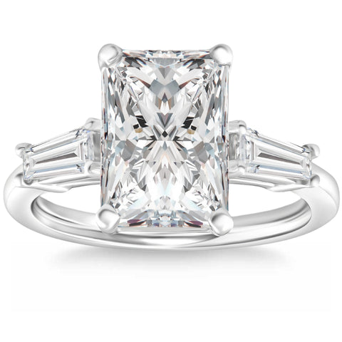 H/VS 4.75Ct Radiant Cut & Baguette Diamond Engagement Ring 14k Gold Lab Grown