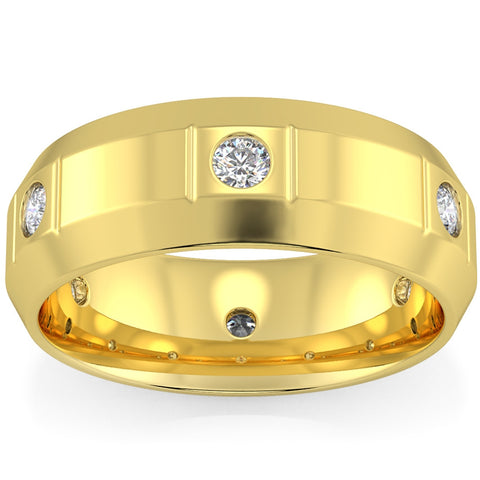 Men's 3/4Ct Round Cut Diamond Polished 8mm Wedding Ring Gold Lab Grown