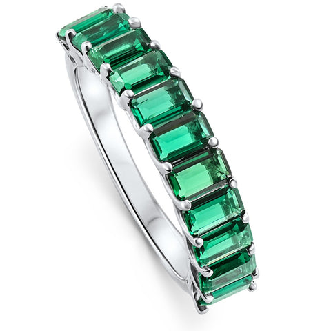 2.50Ct Emerald 11-Stone Wedding Anniversary Ring Stackable 14k White Gold Band