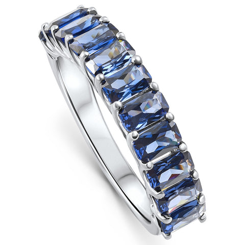 2.50Ct Blue Sapphire Wedding Anniversary Ring Stackable 14k White Gold Band