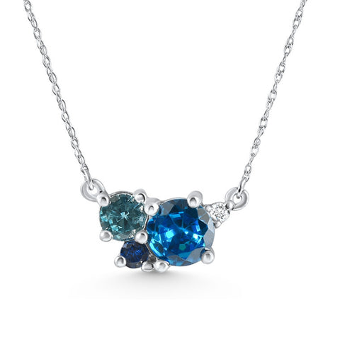 3Ct Blue Sapphire Topaz Aquamarine Diamond Pendant Necklace 14k Gold Lab Grown