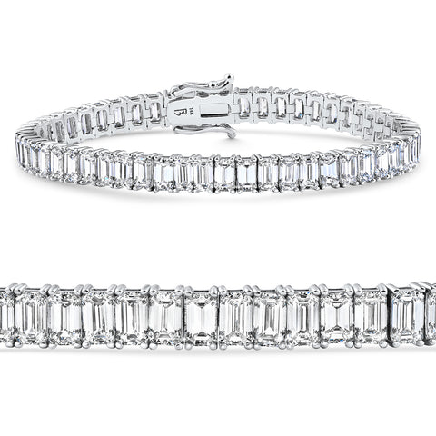 VS 10 - 30Ct Emerald Cut Diamond Tennis Bracelet 14k Gold Lab Grown 7"