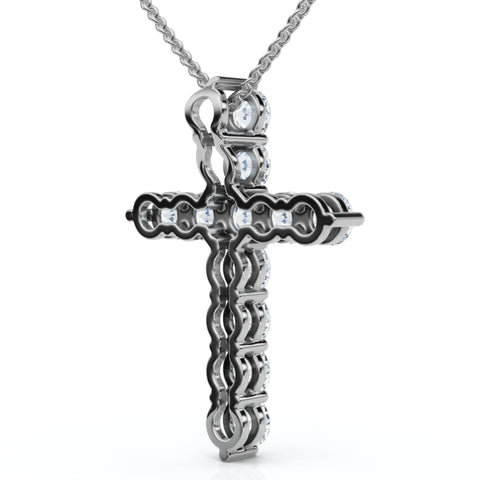 Sterling Silver Vintage Style Cross Pendant With 0.25 Carat Champagne Diamonds (1/4 CTW) - Includes 18" Rope Chain
