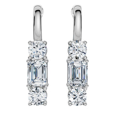 F/VS 6Ct Emerald & Round Cut Diamond Earrings 14k Gold Lab Grown 1 1/3"  Tall
