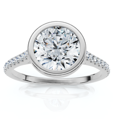 Certified 1 1/2ct Diamond Bezel With Accent Engagement Ring 14k Gold Lab Grown