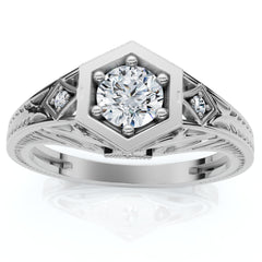1/3Ct Diamond Art Deco Diamond Engagement Ring 14k Gold Lab Grown