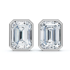 2Ct TW Emerald Cut Bezel Diamond Studs 14k Gold Lab Grown Earrings