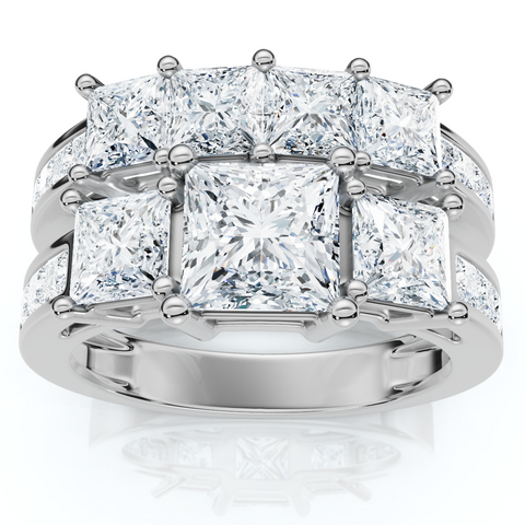 3 1/2ct Princess Cut Diamond Engagement Ring Wedding Band 3-Stone Set White Gold