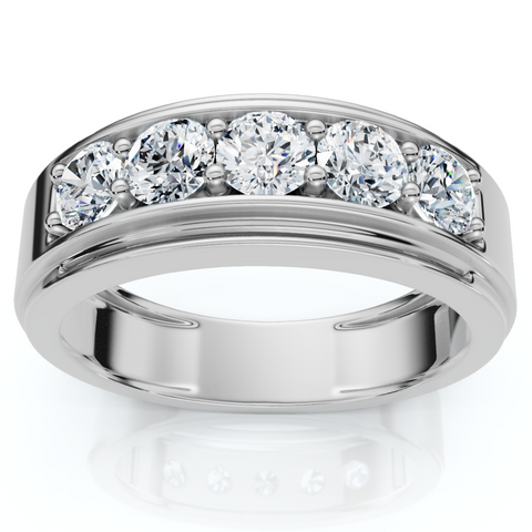 Men's 1Ct TW Five Stone Diamond Wedding Ring 14k Gold or Platinum Lab Grown