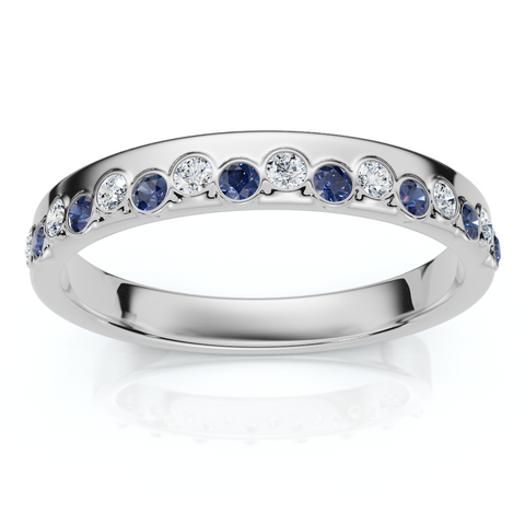 1/5Ct Diamond & Sapphire Rhythm Anniversary Band 14k Gold or Platinum Lab Grown