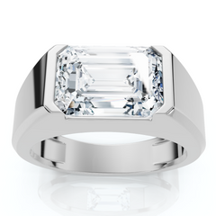 Certified 3Ct Men's Emerald Cut Half Bezel Diamond Ring 14k Gold or Pt Lab Grown