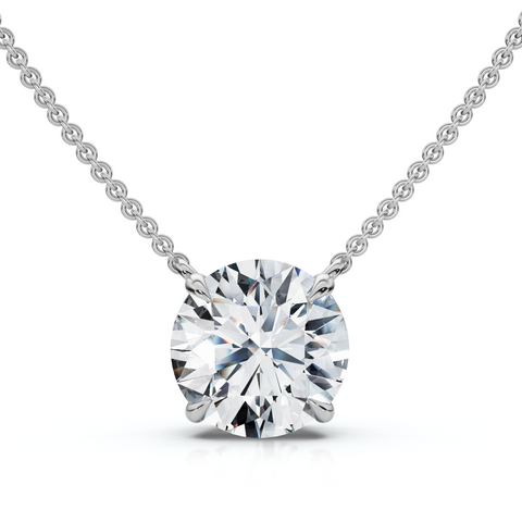 1 - 4Ct  Solitaire Round Cut Diamond Pendant 14k Gold Necklace Lab Grown