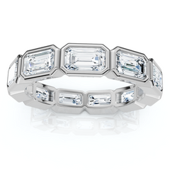 3Ct Emerald Cut Diamond Bezel East West Eternity Ring Gold or Platinum Lab Grown