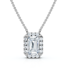 3/4Ct Emerald Cut Diamond Halo Pendant 14k Gold 18" Necklace Lab Grown EF/VS