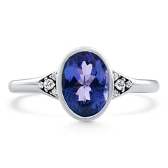1.64Ct Oval Tanzanite Diamond Ring 14k White Gold Lab Grown