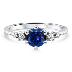 1Ct TW Blue Sapphire & Diamond Ring 14k White Gold Lab Grown