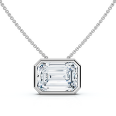 2Ct Solitaire Bezel Diamond East West Pendant 14k Gold Necklace Lab Grown EF/VS