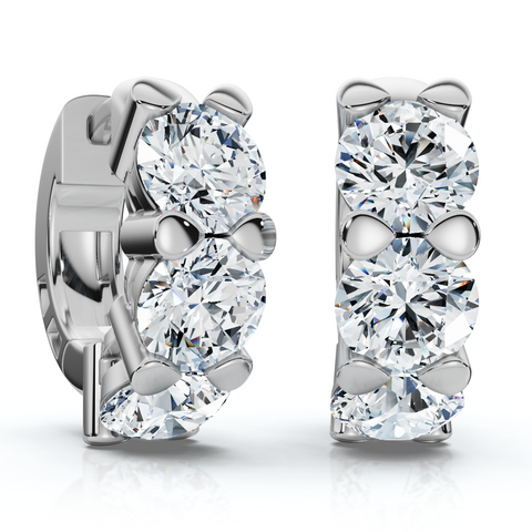 3Ct Diamond Huggie Hoop Earrings 1/2" Tall Lab Grown EF/VS Silver