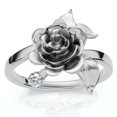 Rose and Diamond Engagement Ring 14k Gold Lab Grown