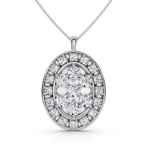 Certified 2 1/2Ct Oval Diamond Cluster Pendant 14k Gold Lab Grown