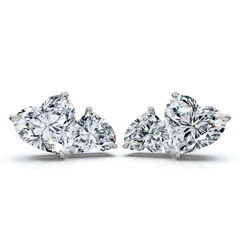 3Ct Heart Cut Toi et Moi Diamond Earrings 14k Gold Lab Grown