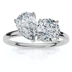 1 1/2Ct Round and Pear Toi et Moi Diamond Ring 14k Gold or Pt Lab Grown