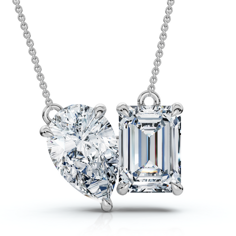 2Ct Toi Et Moi Pear and Emerald Diamond Pendant 14k Gold 18" Necklace Lab Grown