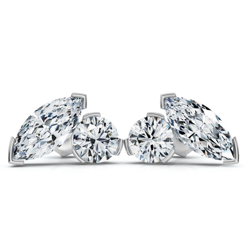 2Ct Toi Et Moi Round & Marquise Diamond Earrings 14k Gold 18" Lab Grown