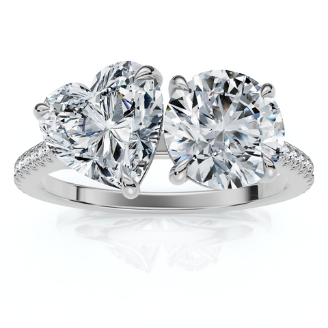 2 1/10Ct Toi et Moi Heart and Round Diamond Ring 14k Gold or Platinum Lab Grown