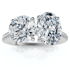 2 1/10Ct Toi et Moi Oval & Round Diamond Ring 14k Gold or Platinum Lab Grown